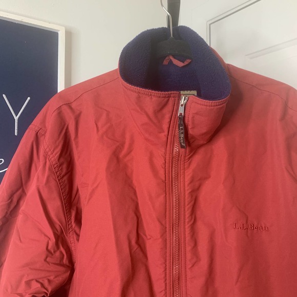 L.L. Bean Mens Jacket Size XL Red Long Sleeves Fleece Lined Bomber Full Zip‎ - Picture 2 of 10